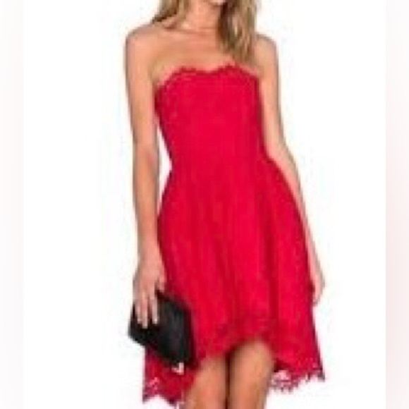NBD Dresses & Skirts - NBD Red Mini Lace Dress Strapless Size 4